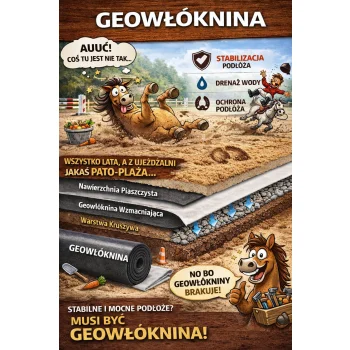 Geowłóknina na ujeżdżalnie, padok 9/9kN POLIPROPYLEN 2m szerokości.